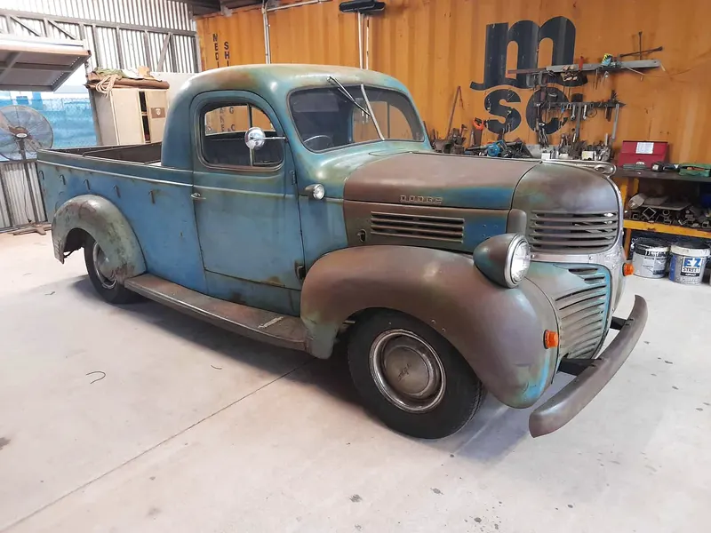 A classic ute awaiting vehicle modification certification